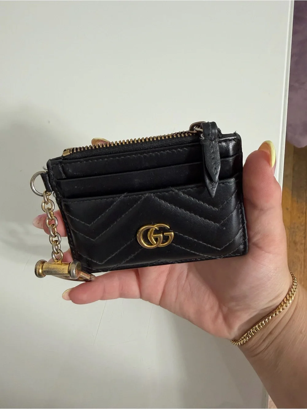 Gucci Black Quilted Leather Card Holder with Gold Double G